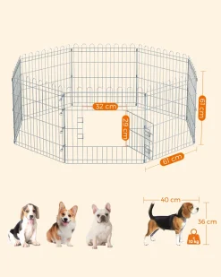 FEANDREA Welpenauslauf, Freilaufgehege Kaninchen, Faltbar, Für Hund, Silbern PPK001W01 -Garten- & Gewächshäuser Geschäft e6a2c86e652b19fa0d152810cb71c27f