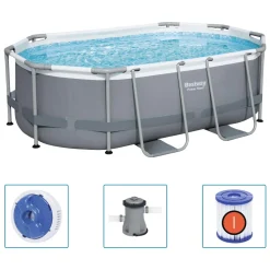Bestway® Power Steel™ Frame Pool Set Mit Filterpumpe 305 X 200 X 84 Cm, Grau, Oval -Garten- & Gewächshäuser Geschäft e6b6a9325b674a43c2428d944b907b76 2