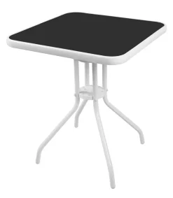 Linder Exclusiv LEX Bistrotisch 60 X 60 X 70 Cm Mit Schwarzer Glasplatte-Rahmen Weiß MC33081WB