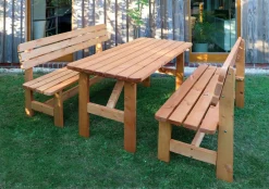 Promex Holz-Garnitur Summer Honigbraun 2 Bänke + 1 Tisch Promadino Gartenmöbel Holz -Garten- & Gewächshäuser Geschäft e6fff38fa74837dffc2fa095a5acae1e