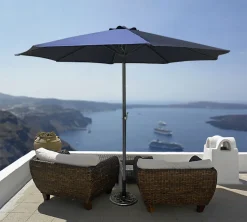 Haushalt International ALU Landhausschirn Sonnenschirm 300cm Mit Kurbel UV 50+ Blau 62428