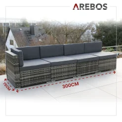AREBOS Polyrattan Gartenmöbel Gartenlounge, Garnitur Set Sitzgruppe Grau, Aluminium Gestell, Tisch Mit Glasplatte, Inkl. Sitzkissen, 4 Personen -Garten- & Gewächshäuser Geschäft e79bc436fd070e04a3ef5211df8942f1