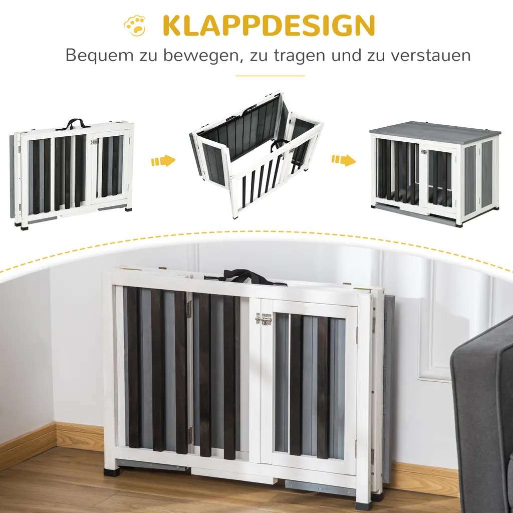 Pawhut Hundehütte Tannenholz Faltbarer Hundekäfig Hundehaus Mit Fenster Transportbox Transportkäfig Haustierkäfig Grau 84,5 X 51,4 X 61 Cm 4 Pawhut Hundehütte Tannenholz Faltbarer Hundekäfig Hundehaus Mit Fenster Transportbox Transportkäfig Haustierkäfig Grau 84,5 X 51,4 X 61 Cm – Bild 4