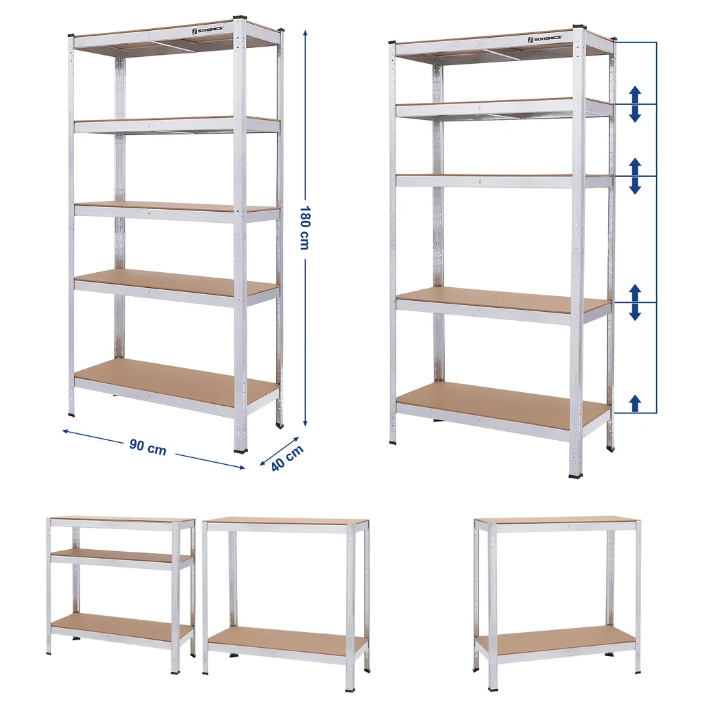 SONGMICS Lagerregal, 180 X 90 X 40 Cm, Bis 875 Kg Belastbar (175 Kg Pro Ablage), Schwerlastregal Mit 5 Regalböden, Aufbewahrungsregal, Regalsystem, Höhenverstellbar, Garage, Keller, Silber GLR40SV 7 SONGMICS Lagerregal, 180 X 90 X 40 Cm, Bis 875 Kg Belastbar (175 Kg Pro Ablage), Schwerlastregal Mit 5 Regalböden, Aufbewahrungsregal, Regalsystem, Höhenverstellbar, Garage, Keller, Silber GLR40SV – Bild 7