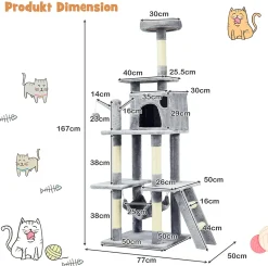 COSTWAY Mehrstöckiger Kratzbaum 167 Cm, Katzenbaum Mit Großer Höhle , Sitzstange, Hängematte Und Kratzbäumen, Katzen Kletterbaum Katzenspielplatz Für Kätzchen Zum Spielen Und Ausruhen -Garten- & Gewächshäuser Geschäft e7f99bed1cef322b15a37101feadadb8