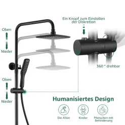 Aihom Duschsystem Mit Thermostat Duscharmatur Schwarz Regendusche Duschset Dusche Inkl. Regal Verstellbarer Duschstange Duschset Edelstahl -Garten- & Gewächshäuser Geschäft e803826d0ac6386d3339de41baf4070b