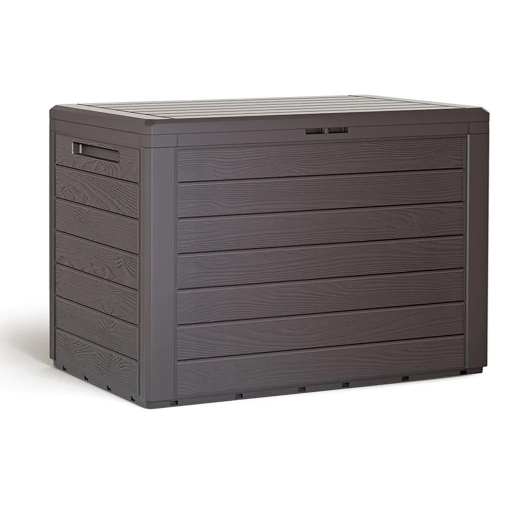 Deuba Auflagenbox 190 L Holz-Optik Wasserabweisend Deckel Abschließbar Garten Balkonbox Gartenbox Truhe , Farbe:braun 1 Deuba Auflagenbox 190 L Holz-Optik Wasserabweisend Deckel Abschließbar Garten Balkonbox Gartenbox Truhe , Farbe:braun