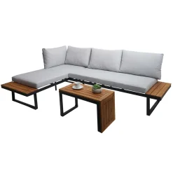 Mendler Garten Garnitur HWC-L27, Garnitur Sitzgruppe Lounge-Set Sofa, Spun Poly Alu Akazie Holz Hellgrau