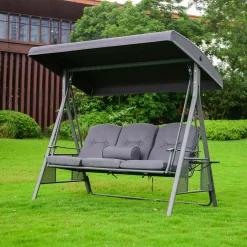 HOME DELUXE - Hollywoodschaukel DESCANSO Grau Doppel Gartenliege Lounge-Pavillon