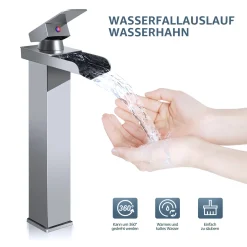 CMYBabee Badarmatur Wasserfall Wasserhahn Bad Hoch Waschtischarmatur Waschbeckenarmatur Messing Einhandmischer Mischbatterie Bad