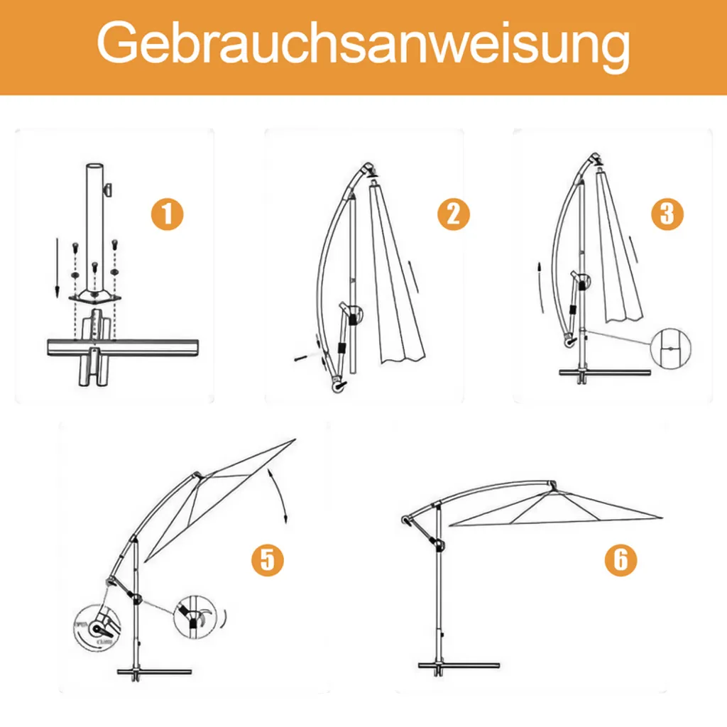 EINFEBEN 3.5m Sonnenschirm Sonnenschirme Gartenschirm Mit LED Solar Ampelschirm Pavillon Kurbelsonnenschirm Alu,Grau,3.5m 6 EINFEBEN 3.5m Sonnenschirm Sonnenschirme Gartenschirm Mit LED Solar Ampelschirm Pavillon Kurbelsonnenschirm Alu,Grau,3.5m – Bild 6