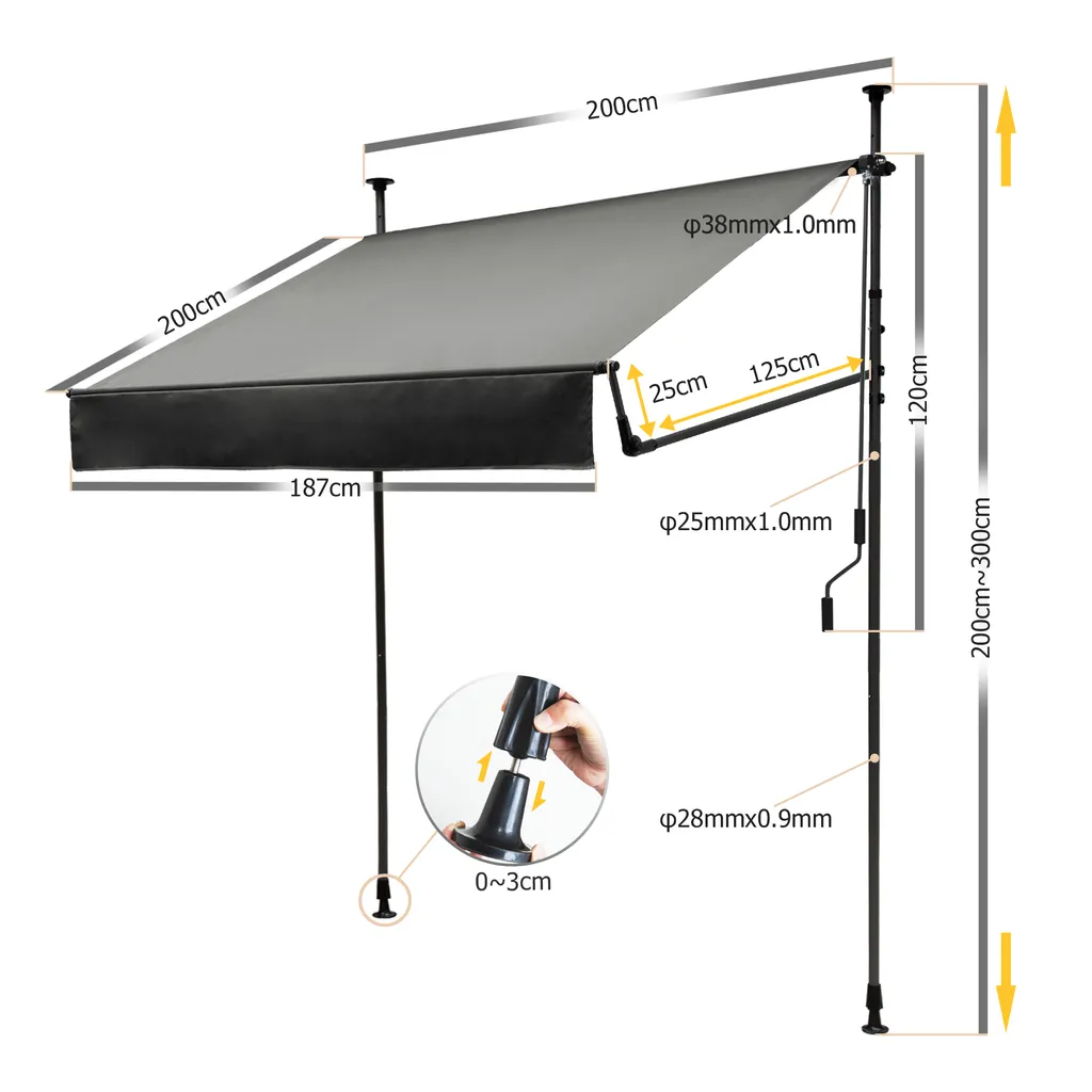 Grandekor Klemmmarkise Markise Balkon Ohne Bohren Faltbar, 200cm X (125+25cm) Anthrazit, Mit Verlängerten Seitenstangen, UV-beständig Balkonmarkise Höhenverstellbar, Wasserdicht 7 Grandekor Klemmmarkise Markise Balkon Ohne Bohren Faltbar, 200cm X (125+25cm) Anthrazit, Mit Verlängerten Seitenstangen, UV-beständig Balkonmarkise Höhenverstellbar, Wasserdicht – Bild 7