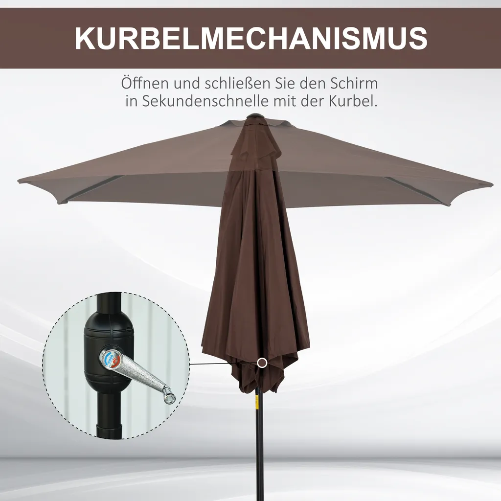 Outsunny Knickschirm Sonnenschirm Gartenschirm Marktschirm Mit Handkurbel Alu 180/㎡ Polyester Braun ∅2,7 X 2,35 M 5 Outsunny Knickschirm Sonnenschirm Gartenschirm Marktschirm Mit Handkurbel Alu 180/㎡ Polyester Braun ∅2,7 X 2,35 M – Bild 5