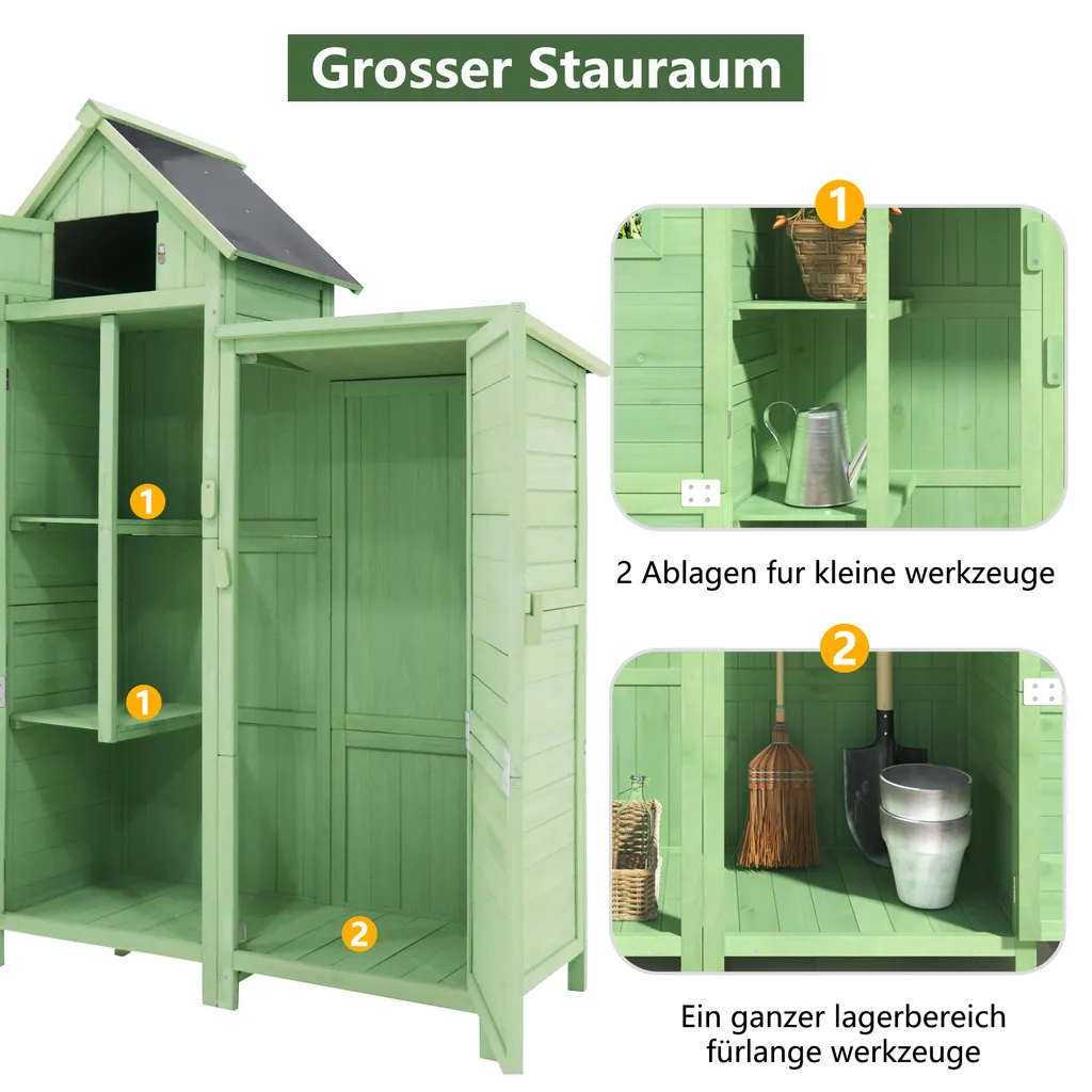 Flieks Geräteschrank Holz Gartenschrank Wetterfest, Geräteschuppen Gartenhaus Klein, Gerätehaus Gartengerätehaus, 118.5x54.3x 173 Cm 4 Flieks Geräteschrank Holz Gartenschrank Wetterfest, Geräteschuppen Gartenhaus Klein, Gerätehaus Gartengerätehaus, 118.5x54.3x 173 Cm – Bild 4
