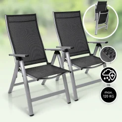 Blumfeldt Homeoutfit24 Klappstuhl 2er Set, Gartenstuhl Für Esstisch Balkon Terrasse Klappbar, Gartenstühle Mit Liegefunktion, Gartenstuhl Hochlehner Verstellbar, Leichte Terrassenmöbel Campingstühle Wetterfest