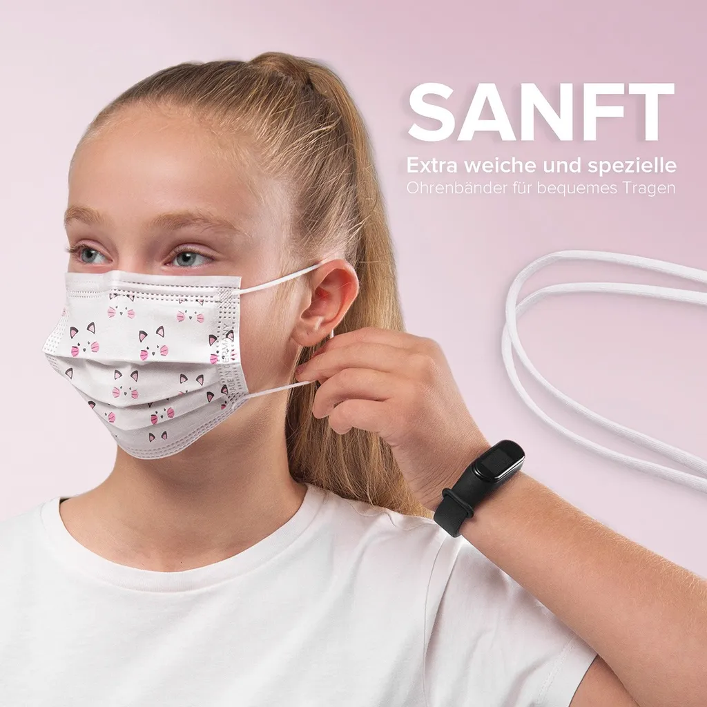 S.Ú.L.Y. Medizinische Mundschutz Für Kinder -Maske Typ IIR, OP-Masken Kätzchen Weiß, Hergestellt In Deutschland - 50 Stück 8 S.Ú.L.Y. Medizinische Mundschutz Für Kinder -Maske Typ IIR, OP-Masken Kätzchen Weiß, Hergestellt In Deutschland - 50 Stück – Bild 8