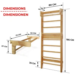 Physionics® Sprossenwand - Mit/ohne Klimmzugstange, Für Kinder /Erwachsene, 195x80x14cm, Holz - Kletterwand, Turnwand, Klettergerüst (mit Klimmzugstange) -Garten- & Gewächshäuser Geschäft eabb5b4580630b36ba1a6d40e16cb9f0