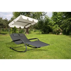 Garden Pleasure Doppel Schaukelliege SERIFOS Relaxliege Gartenliege Liege Garten Möbel + Dach