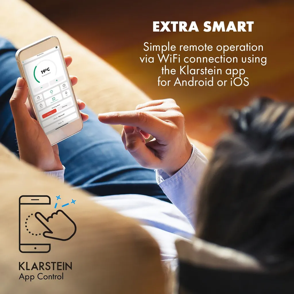 Klarstein Smartwave Infrarot-Heizstrahler Terrassenheizstrahler , IR ComfortHeat , Carbonfaserröhre , 2400 Watt , Thermostat , Appsteuerung , OpenWindow Detection , Indoor & Outdoor , IP65 , Wand- Oder Deckenmontage , Aluminiumgehäuse , Fernbedienung , Weiß 2 Klarstein Smartwave Infrarot-Heizstrahler Terrassenheizstrahler , IR ComfortHeat , Carbonfaserröhre , 2400 Watt , Thermostat , Appsteuerung , OpenWindow Detection , Indoor & Outdoor , IP65 , Wand- Oder Deckenmontage , Aluminiumgehäuse , Fernbedienung , Weiß – Bild 2