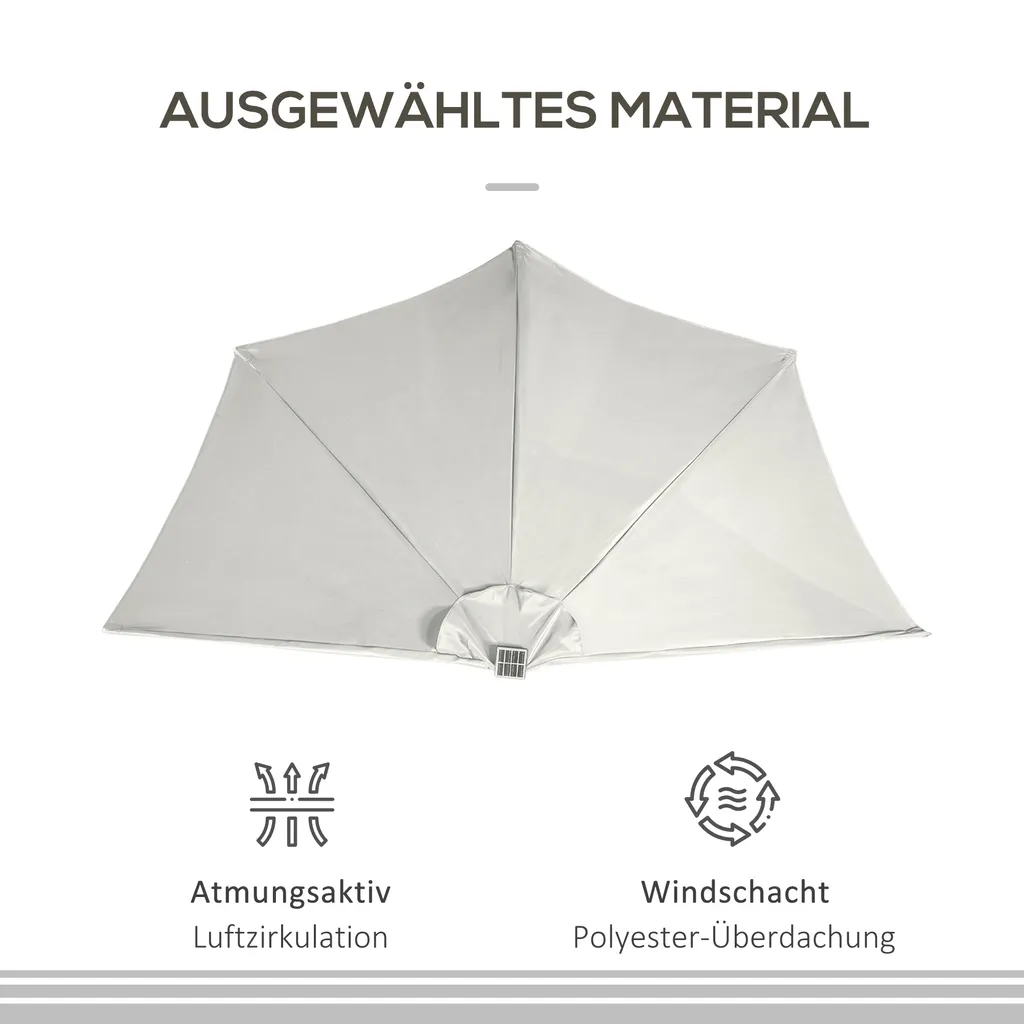 Outsunny Sonnenschirm, 270 X 240 Cm Halbshirm, Balkonschirm Mit LED, Halbrunder Terrassenschirm Mit Handkurbe, Solarpaneel, Für Garten, Metall, Beige 7 Outsunny Sonnenschirm, 270 X 240 Cm Halbshirm, Balkonschirm Mit LED, Halbrunder Terrassenschirm Mit Handkurbe, Solarpaneel, Für Garten, Metall, Beige – Bild 7