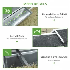 PawHut Hühnerstall Hühnerhaus Mit Nistkasten Rampe Winterfest Hühnervoliere 2 Ebenen Gehege Leicht Zu Reinigen Tannenholz Stahl Asphalt Grau 209,5 X 96 X 123 Cm -Garten- & Gewächshäuser Geschäft ec12cc7bbb08ba403e092b29629fa153