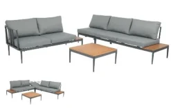 Acamp® PAROS Lounge Set 4-teilig Gartenlounge Sitzecke Lounge 56270, Gestell: Aluminum Pulverbeschichtet, Seitenteile: Akazienholz