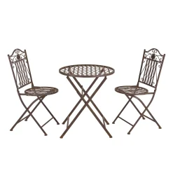 En.casa Bistro Set Biella Balkonset 3-tlg. Tisch 2 Stühle Essgruppe Sitzgruppe Gartenmöbel Stahl Edelrost-Braun