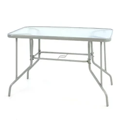 VCM Bistrotisch Gartentisch Balkontisch Rahmen Grau 110 Cm Eckig Mit Glasplatte