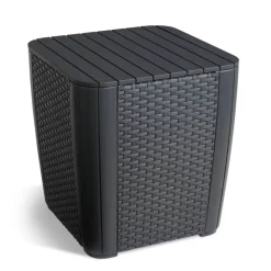 Allibert By Keter Gartentisch Luzon Flat Wicker, Graphit, Deckel Abnehmbar, Mit Stauraum, Kunststoff, Flache Rattanoptik