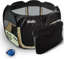 MEISTERPETS MeisterPet Welpenlaufstall Tierlaufstall 75 X 75 X 43 Cm - Hunde/ Katzen - Gratis Reisenapf Faltbare Futternapf/Wassernapf Und Tragetasche