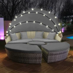 Swing&Harmonie LED - Sonneninsel Rattan Lounge Polyrattan Sitzgruppe Liege Insel 210cm Inkl. Abdeckcover