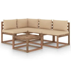 VidaXL 5-tlg. Garten-Lounge-Set Mit Beige Kissen