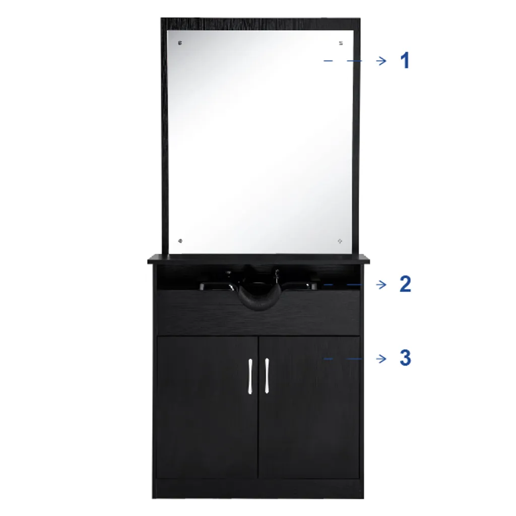 Barberpub Friseur Waschtisch Friseurwaschplatz 3130BK, Mit Waschbecken, Mit Wandspiegel, Mit Unterschrank 80 Cm, Friseur Salon SPA Friseureinrichtung, MFC+PVC, Schwarz, 47,5 X 84 X 169 Cm 8 Barberpub Friseur Waschtisch Friseurwaschplatz 3130BK, Mit Waschbecken, Mit Wandspiegel, Mit Unterschrank 80 Cm, Friseur Salon SPA Friseureinrichtung, MFC+PVC, Schwarz, 47,5 X 84 X 169 Cm – Bild 8