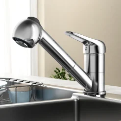 EMKE Küchenarmatur Wasserhahn Küche Mit Ausziehbarer Handbrause Und 360° Drehbarer Spültischarmatur Warmem Und Kaltem Wasser Mischbatterie Chrom