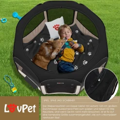 LOVPET® Welpenlaufstall Tierlaufstall Faltbar Für Kleintiere Hunde, Katzen Inkl. Hundenapf Hundelaufstall Freigehege Oxfordgewebe Pop-up System Indoor & Outdoor, Farbe:Schwarz / Beige -Garten- & Gewächshäuser Geschäft ed2b78c8fb06ddceb92c822cec2d8fe8