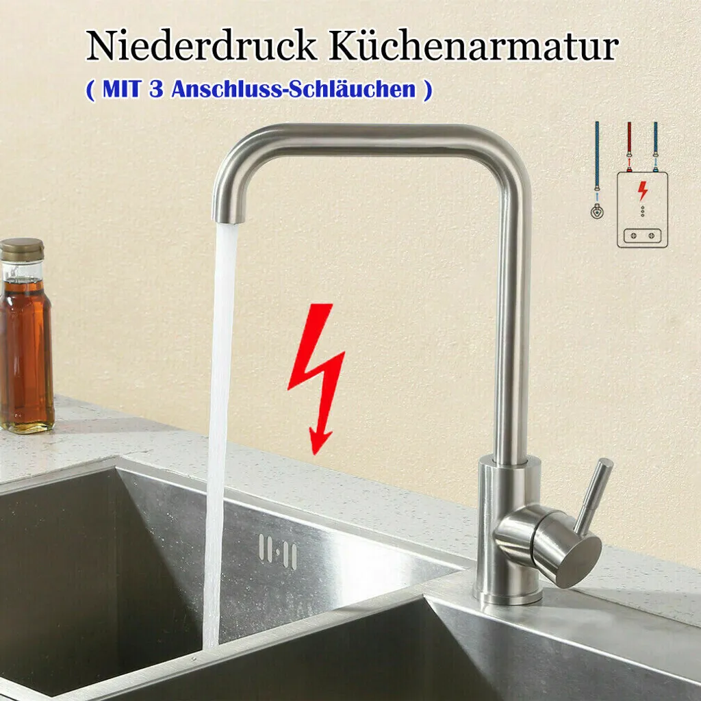 Lonheo Niederdruck Küche Wasserhahn, 360° Küchenarmatur, Mischbatterie, Spültischarmatur Für Durchlauferhitzer, Mit 3 Anschlussschläuchen 6 Lonheo Niederdruck Küche Wasserhahn, 360° Küchenarmatur, Mischbatterie, Spültischarmatur Für Durchlauferhitzer, Mit 3 Anschlussschläuchen – Bild 6