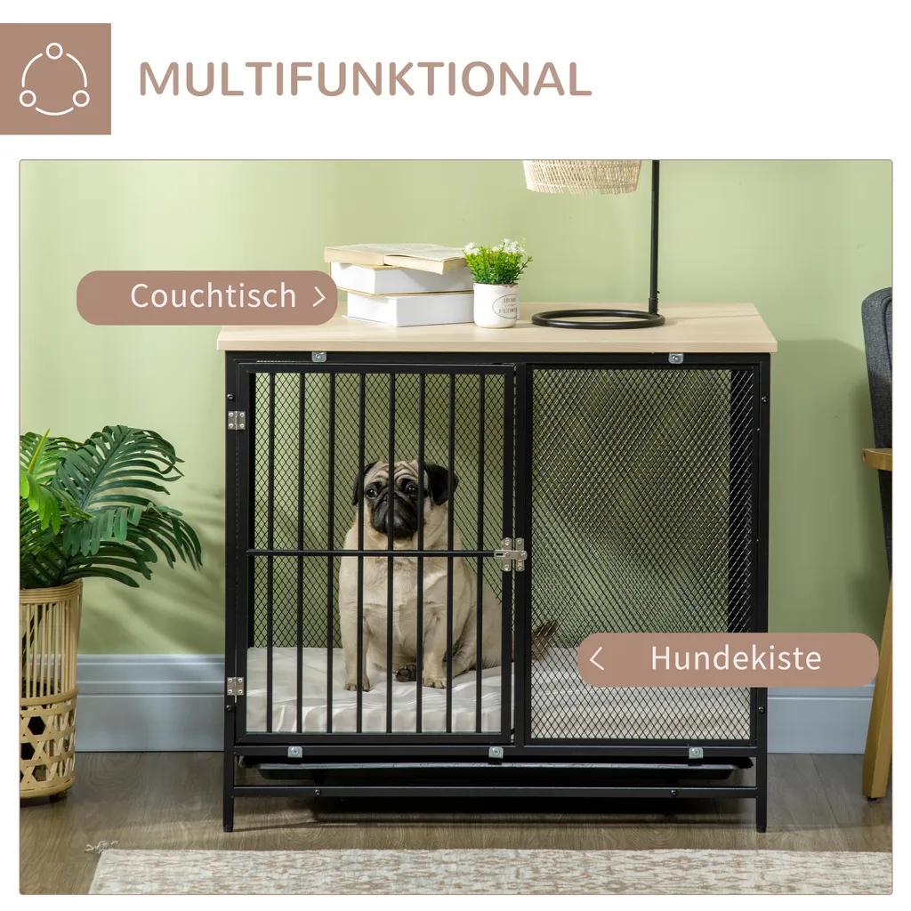 PawHut Hundekäfig, Hundehaus Mit Tischplatte, Haustierkäfig, Hundehütte Mit Kissen, Ausziehbarer Bodenwanne, Hundebox Für Mittelgroße Hunde, Tierkäfig, Indoor, Eiche+Schwarz, 80 X 55 X 71 Cm 5 PawHut Hundekäfig, Hundehaus Mit Tischplatte, Haustierkäfig, Hundehütte Mit Kissen, Ausziehbarer Bodenwanne, Hundebox Für Mittelgroße Hunde, Tierkäfig, Indoor, Eiche+Schwarz, 80 X 55 X 71 Cm – Bild 5