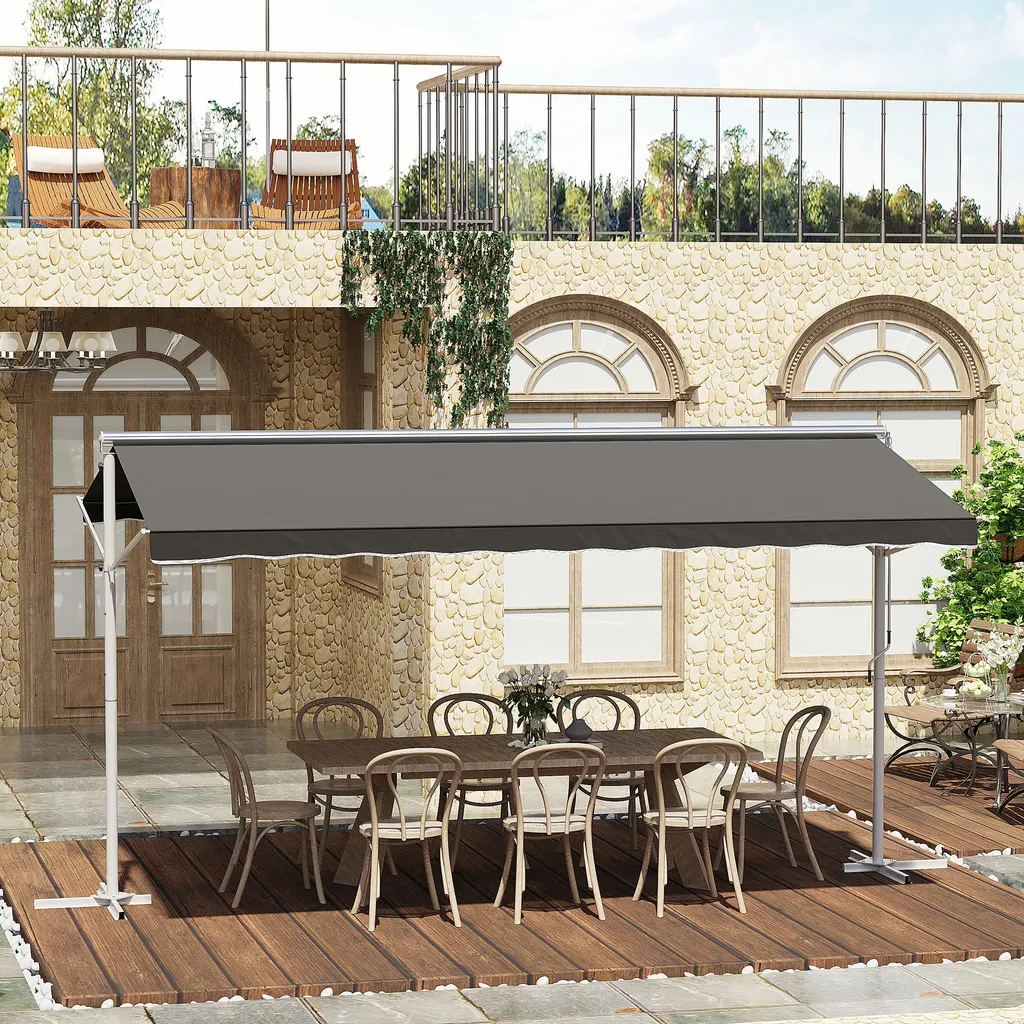 Outsunny Standmarkise Gartenmarkise Markise Mit Faltarm Kurbel Terrasse Grau 4,5x3,42m 2 Outsunny Standmarkise Gartenmarkise Markise Mit Faltarm Kurbel Terrasse Grau 4,5x3,42m – Bild 2