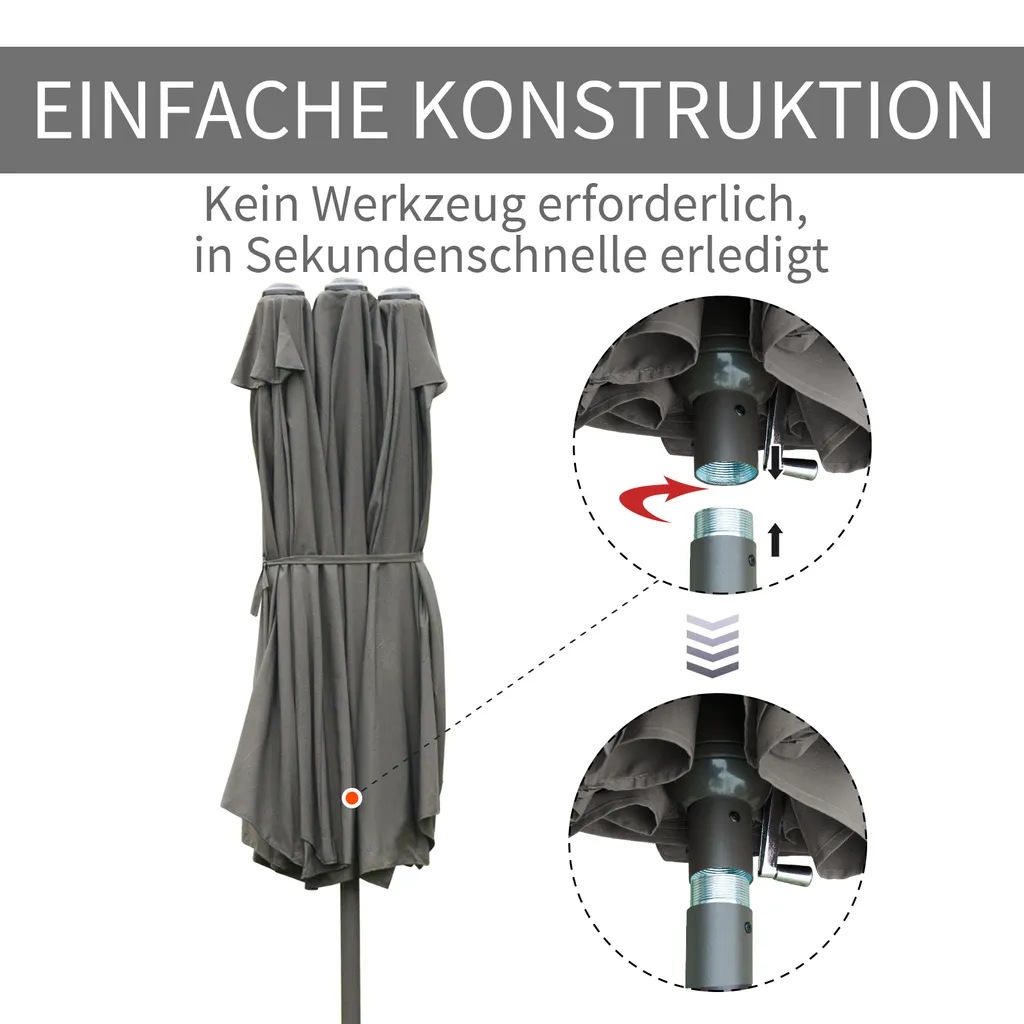 Outsunny Sonnenschirm Gartenschirm Marktschirm Doppelsonnenschirm Terrassenschirm Mit Schirmständer Handkurbel Dunkelgrau Oval 460 X 270 X 240 Cm 6 Outsunny Sonnenschirm Gartenschirm Marktschirm Doppelsonnenschirm Terrassenschirm Mit Schirmständer Handkurbel Dunkelgrau Oval 460 X 270 X 240 Cm – Bild 6