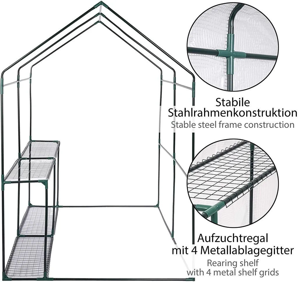 ONVAYA® Foliengewächshaus Günni Mit Regalen & Fenster | Gewächshaus Aus Folie Für Den Garten | Anzuchthaus | Stabil, Winterfest & UV-beständig | 188 X 130 X 190 Cm 4 ONVAYA® Foliengewächshaus Günni Mit Regalen & Fenster | Gewächshaus Aus Folie Für Den Garten | Anzuchthaus | Stabil, Winterfest & UV-beständig | 188 X 130 X 190 Cm – Bild 4