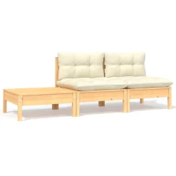 VidaXL 3-tlg. Garten-Lounge-Set Mit Creme Kissen Massivholz Kiefer