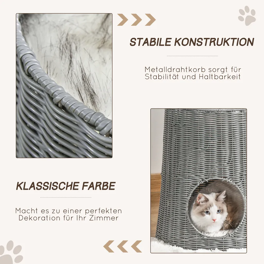 Pawhut Katzenhöhle Aus Rattan Katzenhaus Katzenbett Katzenkorb Mit 2 Kissen Weidenkorb Mit Liegedach Zweistöckig Geschlossenes Design Handgewebt PE-Rattan Baumwolle Grau 45 X 45 X 50 Cm 1 Pawhut Katzenhöhle Aus Rattan Katzenhaus Katzenbett Katzenkorb Mit 2 Kissen Weidenkorb Mit Liegedach Zweistöckig Geschlossenes Design Handgewebt PE-Rattan Baumwolle Grau 45 X 45 X 50 Cm