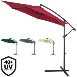 Parasol Kingsleeve Sonnenschirm Mit Ständer 300 Cm Groß UV Schutz 40+ Kurbel Neigbar Alu Wasserabweisend Windfest Ampelschirm Garten Terrasse Balkon, Farbe:creme