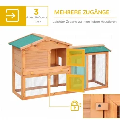 PawHut Kleintierstall Zwergkaninchenstall Meerschweinchenstall Outdoor Freilaufgehege Winterfest Mit Freigehege Massivholz Natur 145 X 45 X 85 Cm -Garten- & Gewächshäuser Geschäft ee1b6cabcdd716918a54c902fcf5cffb