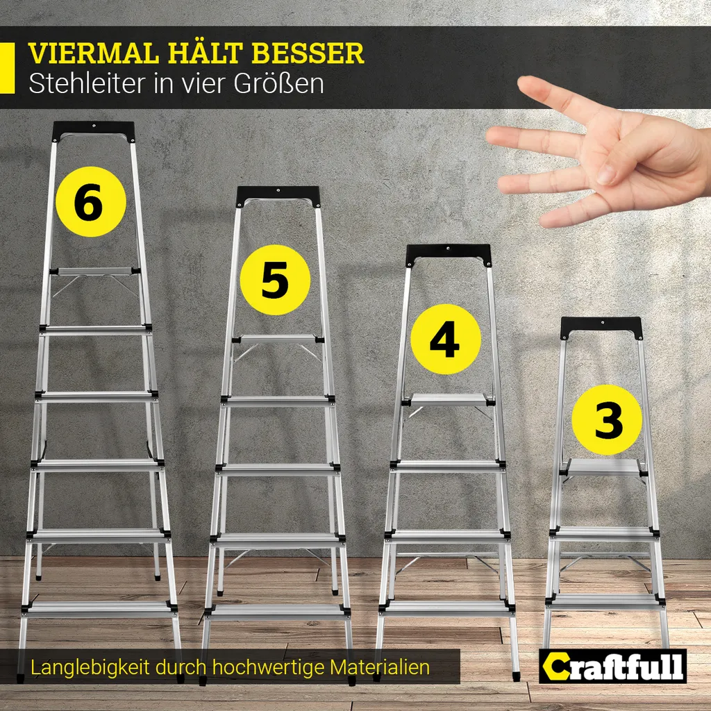 Craftfull Stehleiter CF-133B - Klappleiter - Aluminium Haushaltsleiter - Ablagefläche - Gummierte Standfüße - Mehrzweckleiter - 6 Stufen 6 Craftfull Stehleiter CF-133B - Klappleiter - Aluminium Haushaltsleiter - Ablagefläche - Gummierte Standfüße - Mehrzweckleiter - 6 Stufen – Bild 6