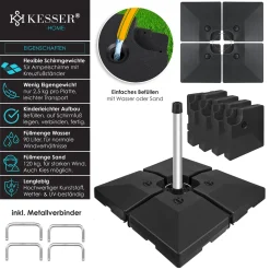 KESSER® Sonnenschirmständer 4-teilig Schirmgewicht Schirmständer Für Ampelschirm Bodenkreuz 90 Liter / 120 Kg Befüllbar Mit Wasser Oder Sand Inkl. Metallverbinder Ampelschirmständer Kunststoff, Farbe:Schwarz -Garten- & Gewächshäuser Geschäft ee33018aa12f3491c2df6129d1736932