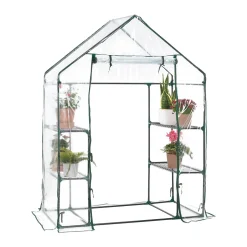 Juskys Foliengewächshaus 1 M² Aufrollbare Tür - Gewächshaus Für Tomaten - Stabiles Balkon Treibhaus Mit 4 Ebenen, Großem Eingang, PVC-Abdeckung