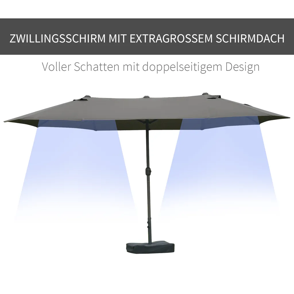 Outsunny Sonnenschirm Gartenschirm Marktschirm Doppelsonnenschirm Terrassenschirm Mit Schirmständer Handkurbel Dunkelgrau Oval 460 X 270 X 240 Cm 4 Outsunny Sonnenschirm Gartenschirm Marktschirm Doppelsonnenschirm Terrassenschirm Mit Schirmständer Handkurbel Dunkelgrau Oval 460 X 270 X 240 Cm – Bild 4