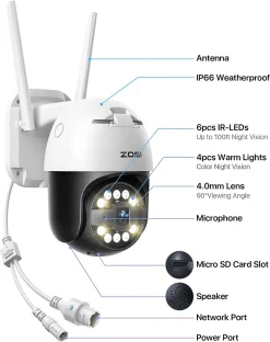 ZOSI 5MP 3K PTZ Überwachungskamera Aussen WLAN, 355°/140° Schwenkbar IP Dome Kamera Mit Automatisch Verfolgung, 8X Digital Zoom, Farbnachtsicht, 2-Wege-Audio, C296 -Garten- & Gewächshäuser Geschäft eefc4cd178b1b297150265a0c6f4f4ff