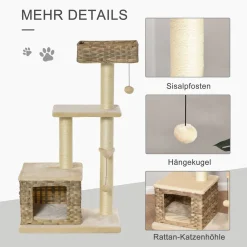 PawHut Rattan Katzenbaum Kratzbaum Kätzchen Möbel Mit Katzenhöhle Ballspielzeug Sisal Weiche Plüsch PE Höhe 108 Cm Braun+Beige 13 PawHut Rattan Katzenbaum Kratzbaum Kätzchen Möbel Mit Katzenhöhle Ballspielzeug Sisal Weiche Plüsch PE Höhe 108 Cm Braun+Beige -Garten- & Gewächshäuser Geschäft ef39f9f7daddeafa814f4ba0518fed22
